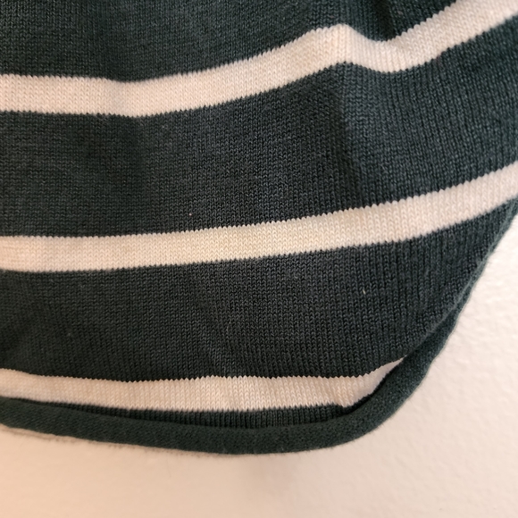 ✨2 for $5✨ Pink Rose Green Striped Cinched Waist 3/4 Length Sleeve Top Size XS - Picture 2 of 7